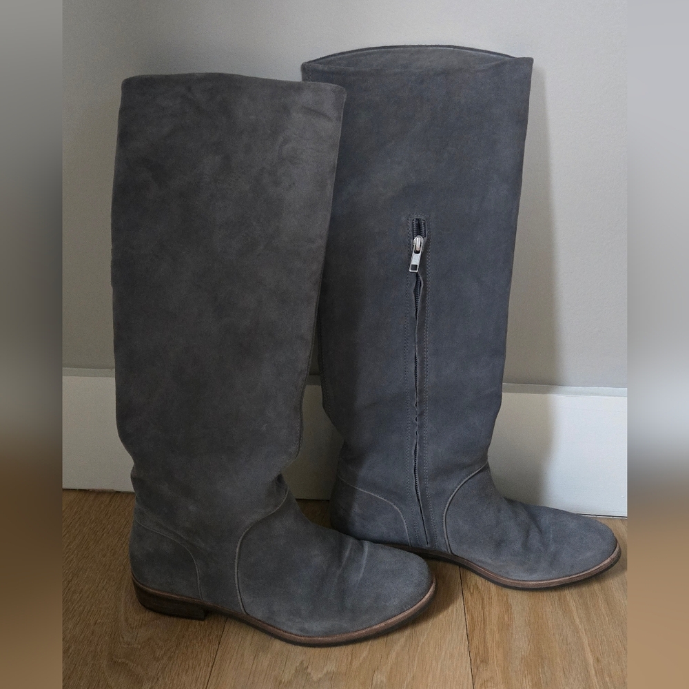UGG Daley Gray Suede Tall Zip Boots